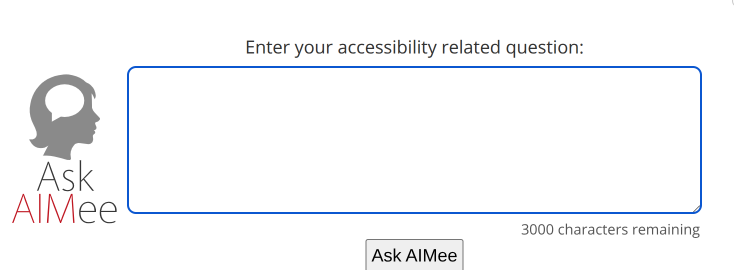 il chatbot di Web Accessibility in Mind si presenta come una testa femminile pensante che offre 
				 modalità di conversazioni utilizzando tremila caratteri